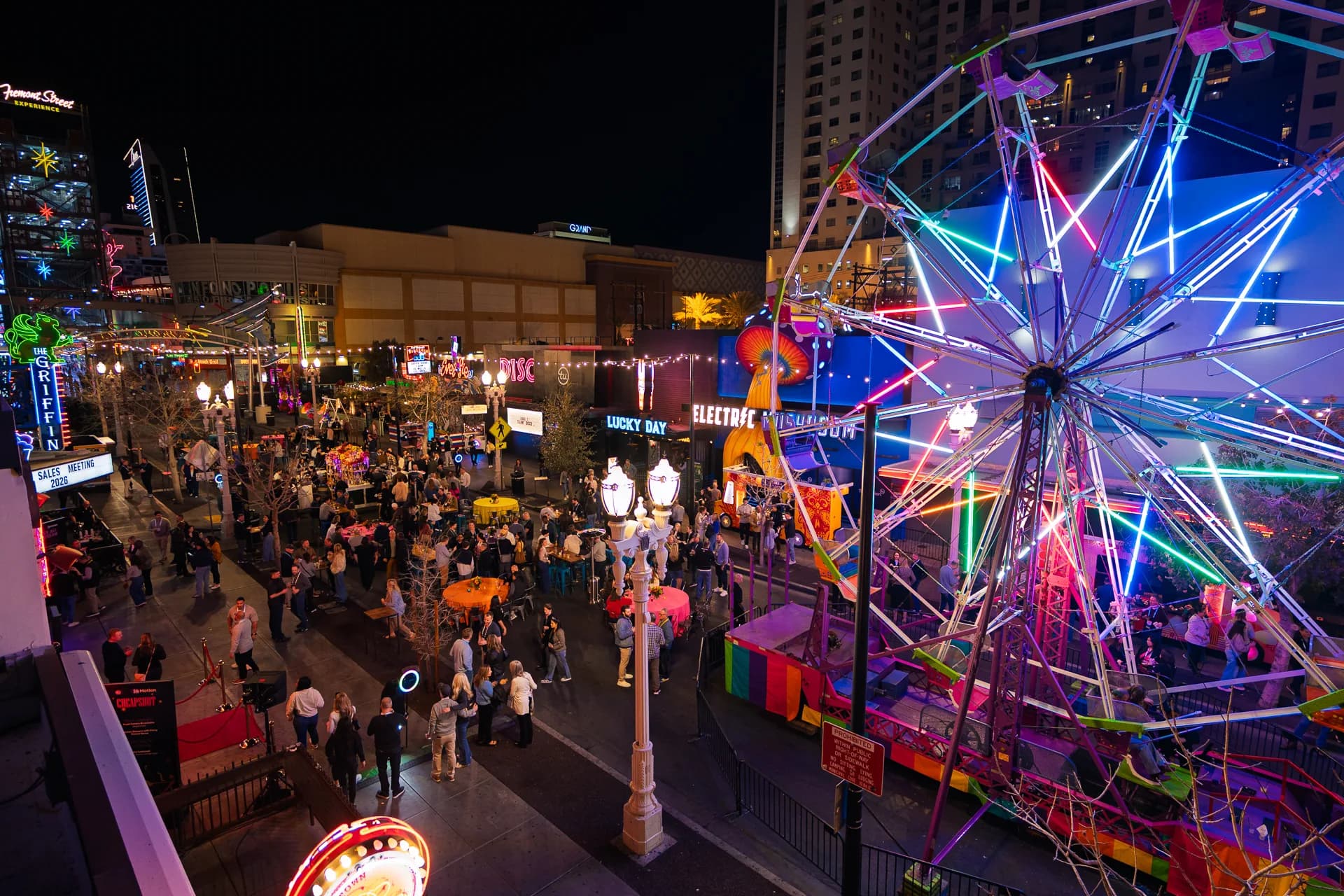 Aerial view of district infrastructure and staging